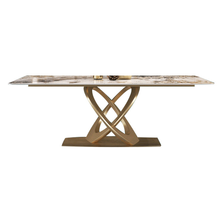 Glam Style Sintered Stone Top Metal Base Dining Table with Chairs