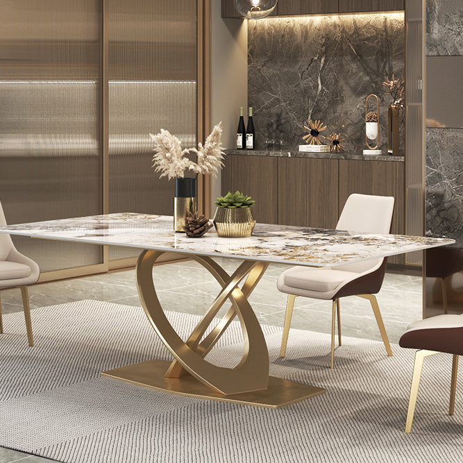 Glam Style Sintered Stone Top Metal Base Dining Table with Chairs
