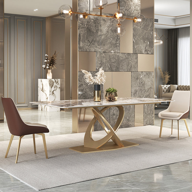 Glam Style Sintered Stone Top Metal Base Dining Table with Chairs
