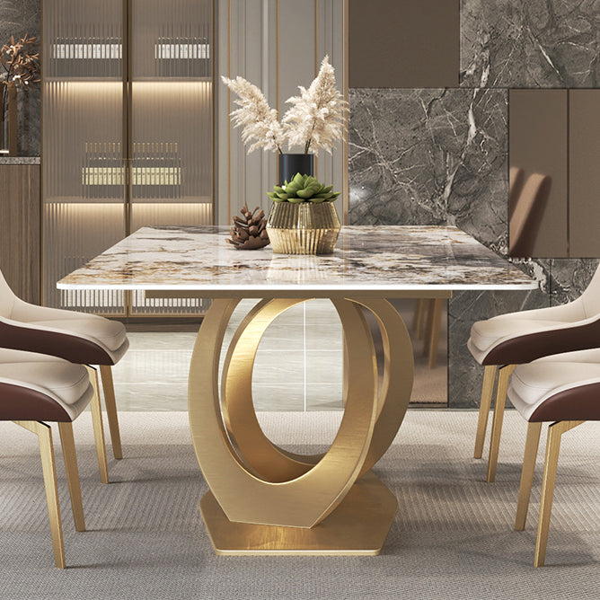 Glam Style Sintered Stone Top Metal Base Dining Table with Chairs