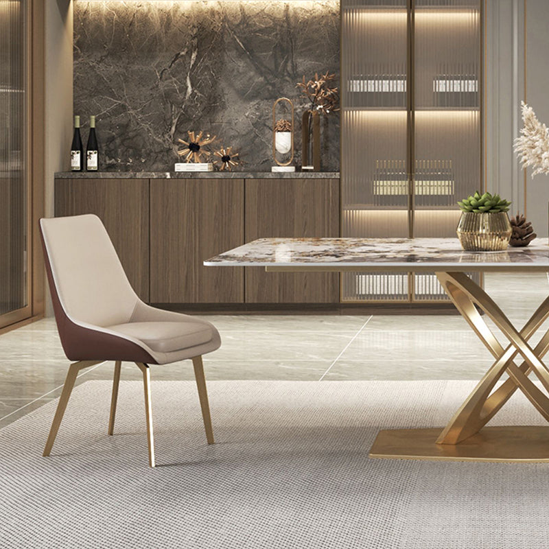 Glam Style Sintered Stone Top Metal Base Dining Table with Chairs