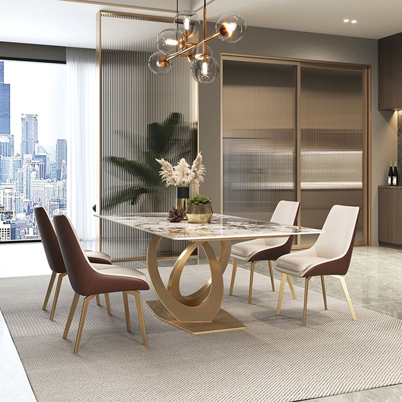 Glam Style Sintered Stone Top Metal Base Dining Table with Chairs