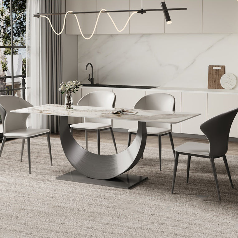 Contemporary Sintered Stone Top Metal Base Dining Table with Chairs