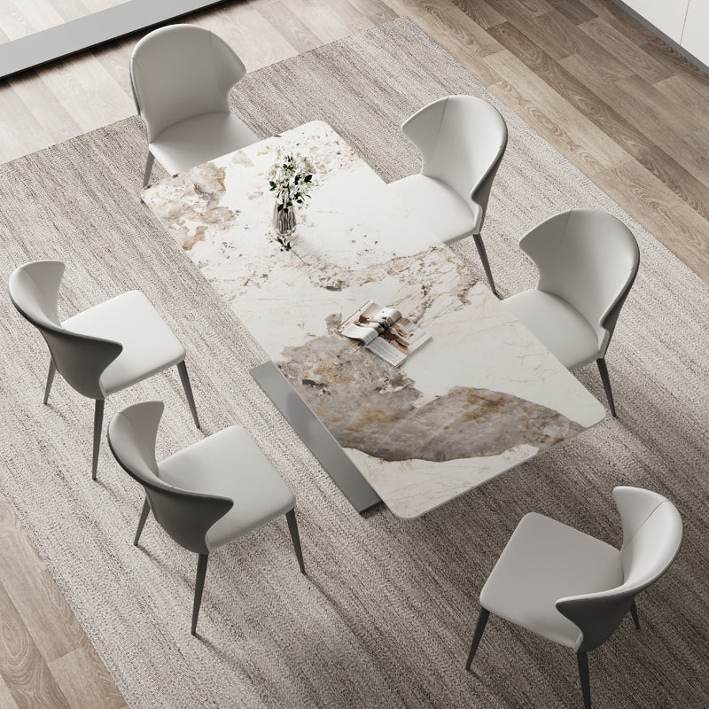 Contemporary Sintered Stone Top Metal Base Dining Table with Chairs
