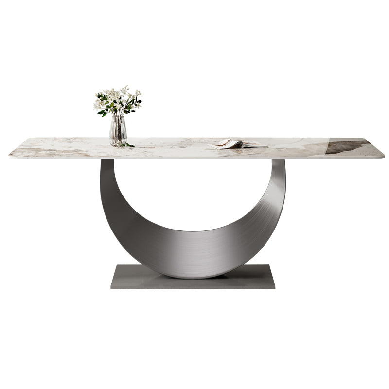 Contemporary Sintered Stone Top Metal Base Dining Table with Chairs