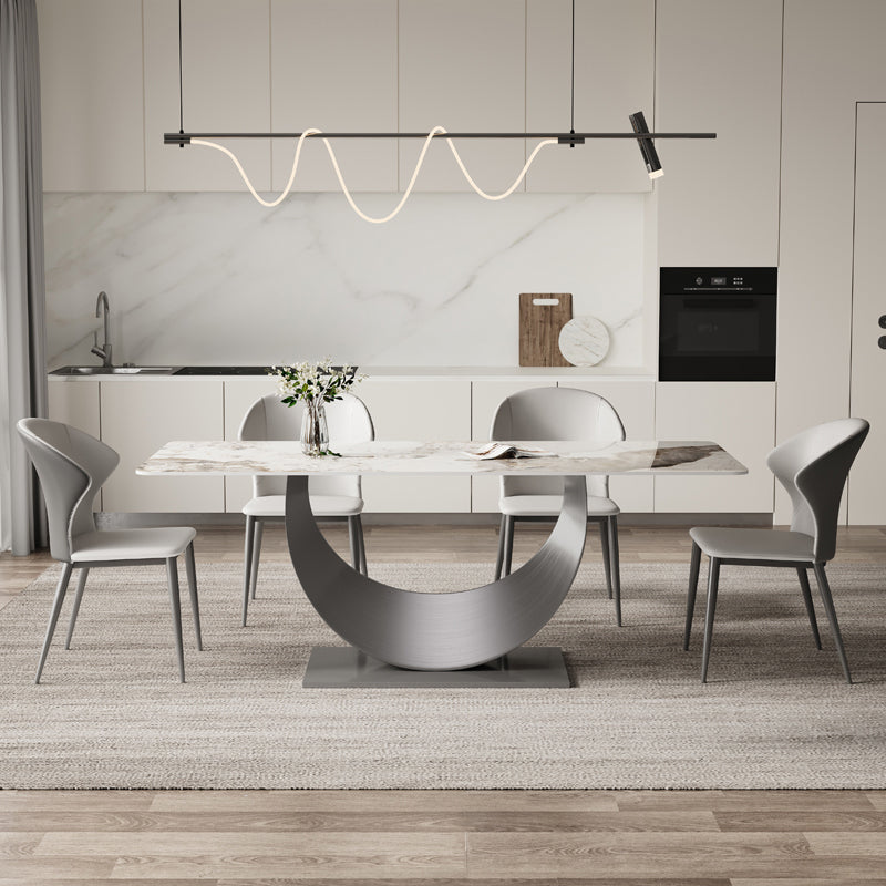 Contemporary Sintered Stone Top Metal Base Dining Table with Chairs