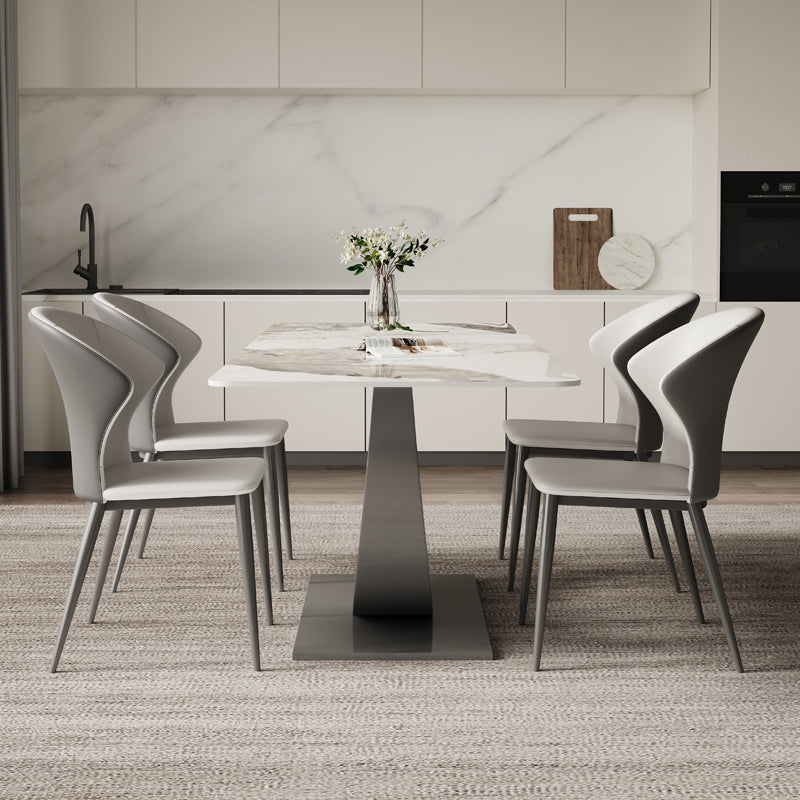 Contemporary Sintered Stone Top Metal Base Dining Table with Chairs