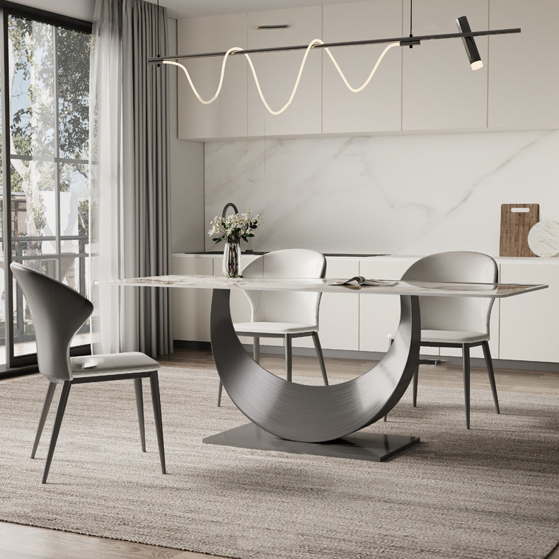 Contemporary Sintered Stone Top Metal Base Dining Table with Chairs