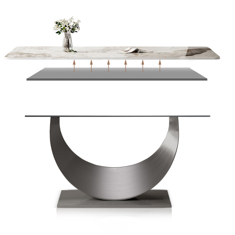 Contemporary Sintered Stone Top Metal Base Dining Table with Chairs