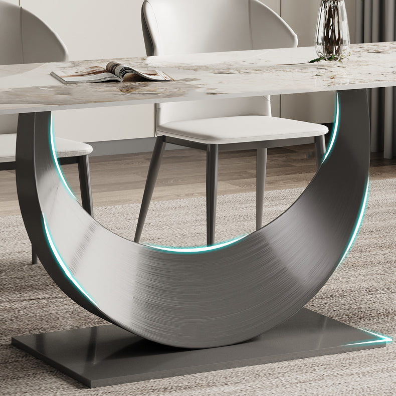 Contemporary Sintered Stone Top Metal Base Dining Table with Chairs