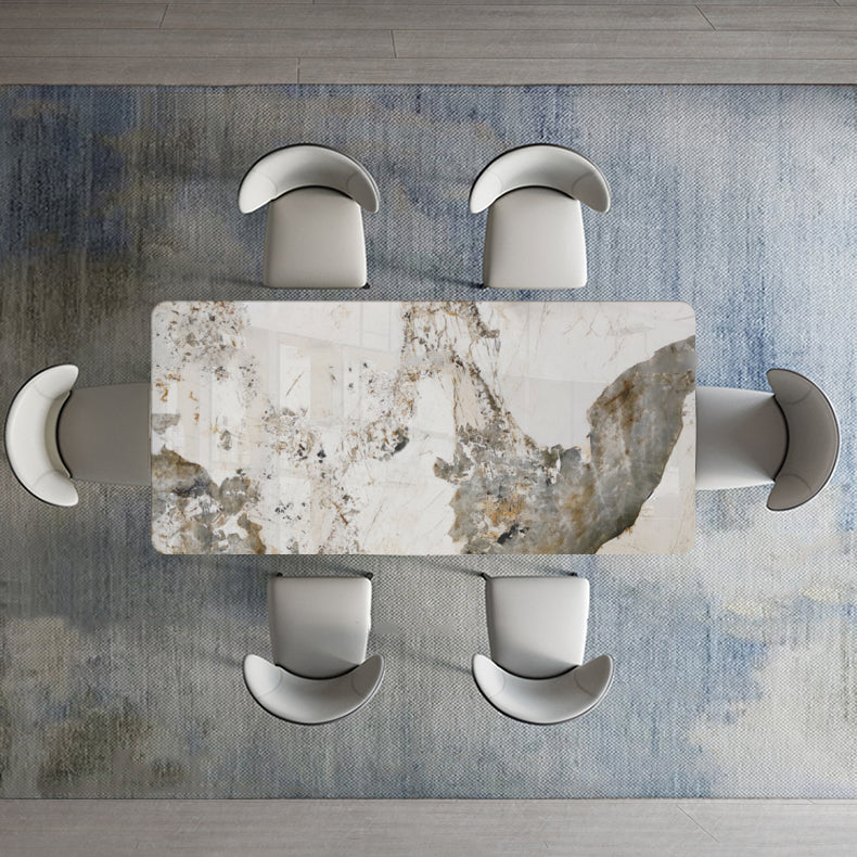Contemporary Sintered Stone Top Metal Base Dining Table with Chairs