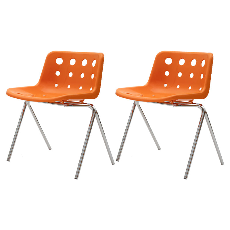Modern Dining Room Plastic Silver Leg Parsons Armless Dining Chair