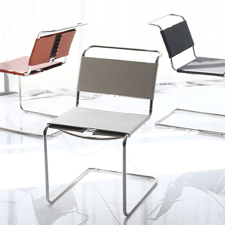 Contemporary Style Open Back Leather Armless Dining Side Chair for Home