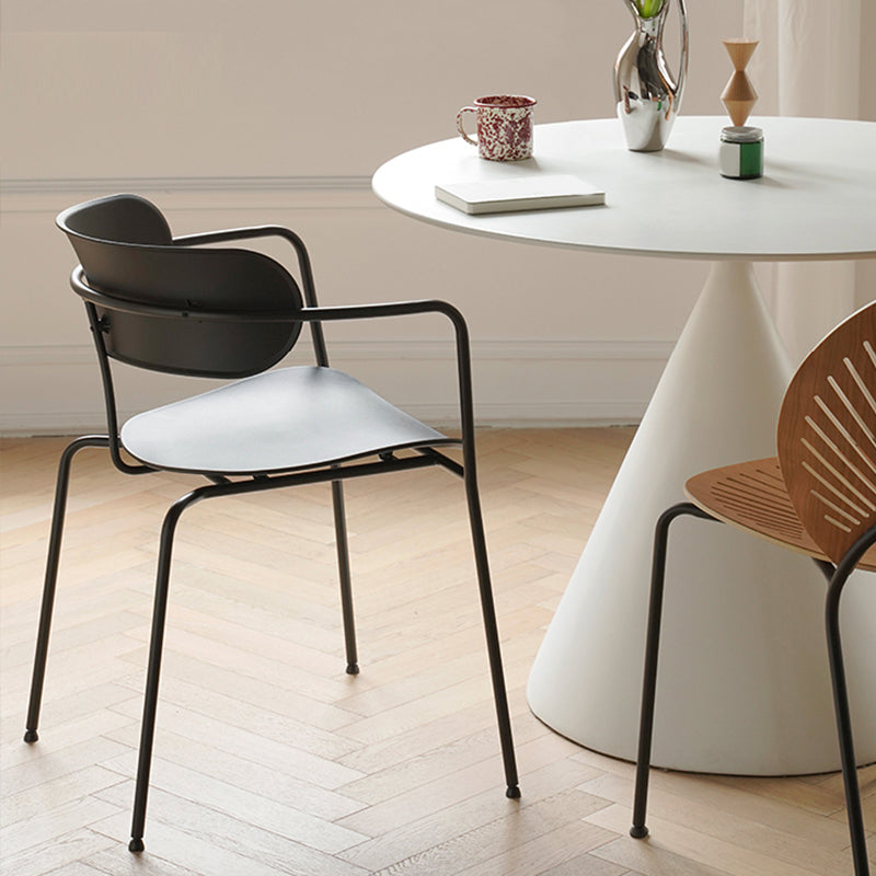 Contemporary Style Open Back Plastic Dining Arm Chair with Metal Legs for Home