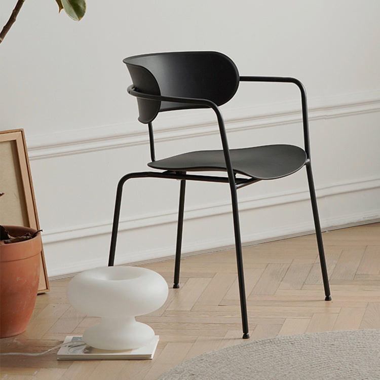 Contemporary Style Open Back Plastic Dining Arm Chair with Metal Legs for Home