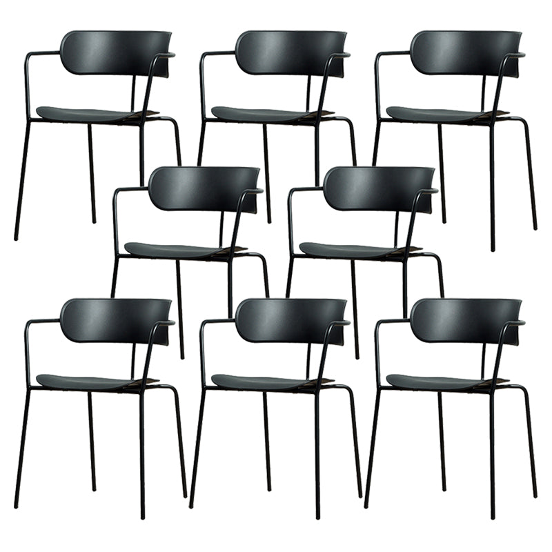 Contemporary Style Open Back Plastic Dining Arm Chair with Metal Legs for Home
