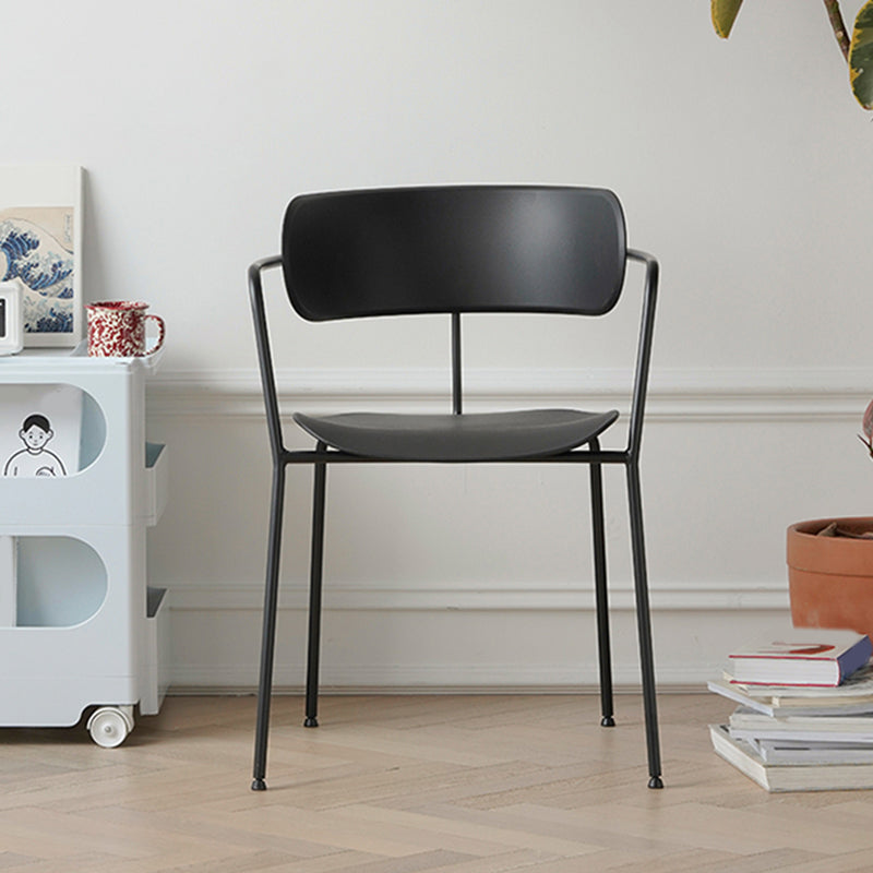 Contemporary Style Open Back Plastic Dining Arm Chair with Metal Legs for Home