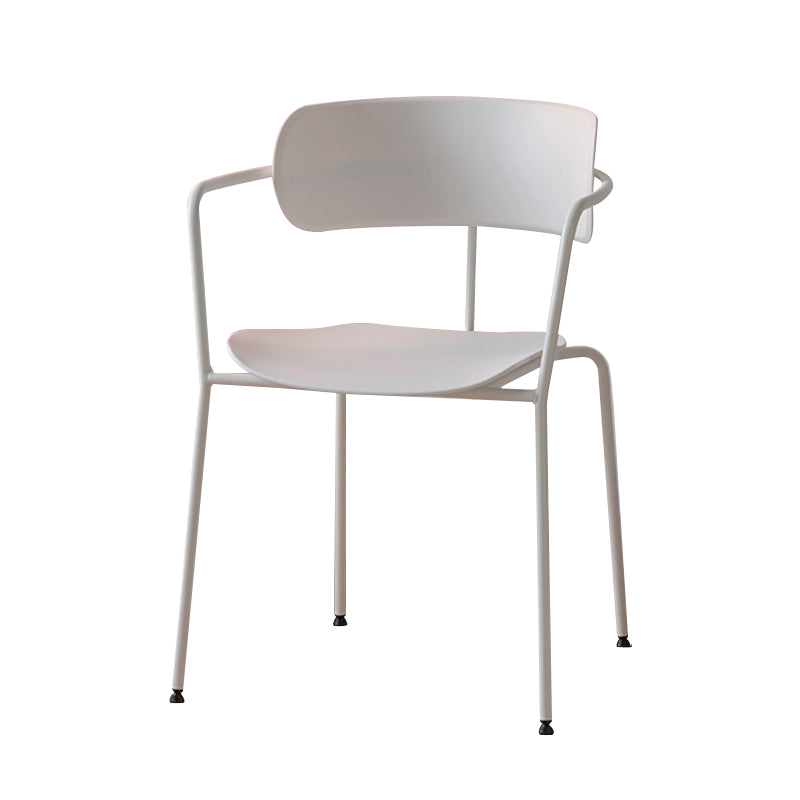Contemporary Style Open Back Plastic Dining Arm Chair with Metal Legs for Home