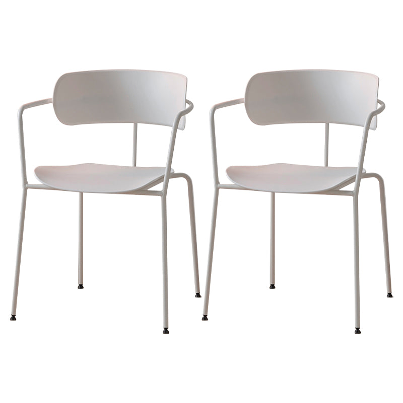 Contemporary Style Open Back Plastic Dining Arm Chair with Metal Legs for Home