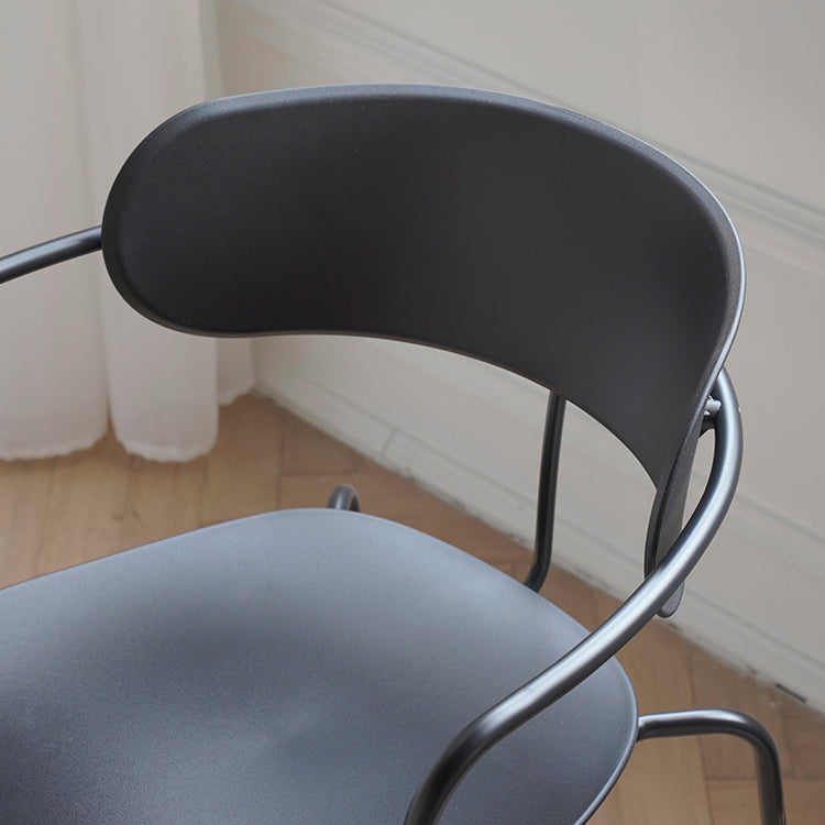 Contemporary Style Open Back Plastic Dining Arm Chair with Metal Legs for Home