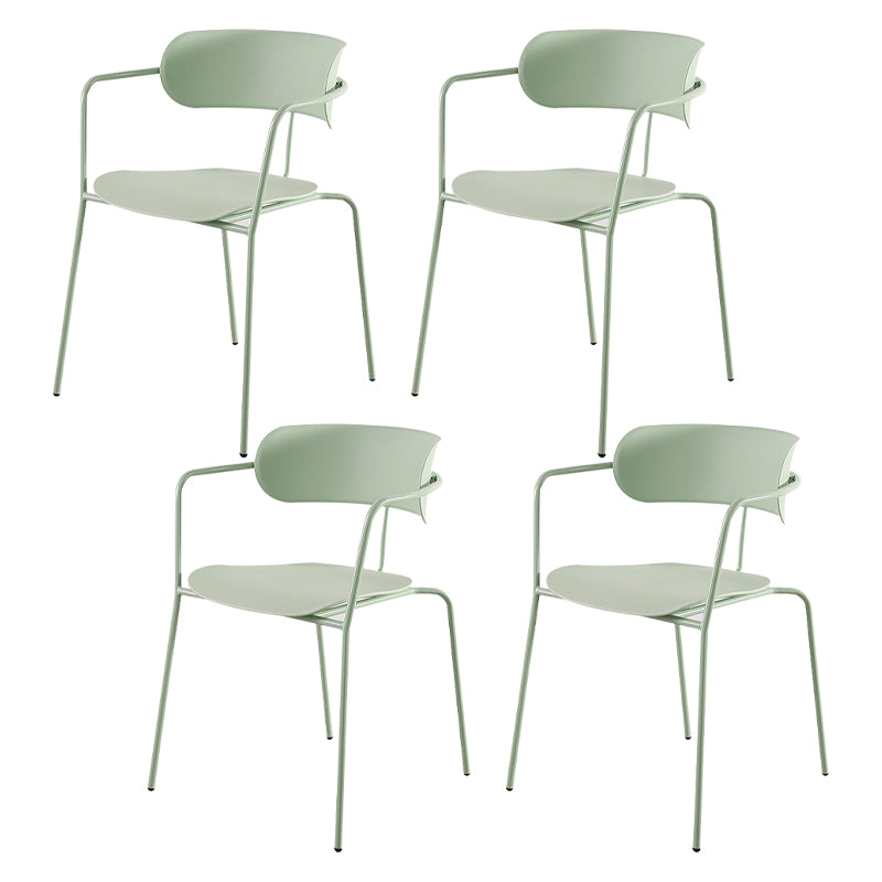 Contemporary Style Open Back Plastic Dining Arm Chair with Metal Legs for Home