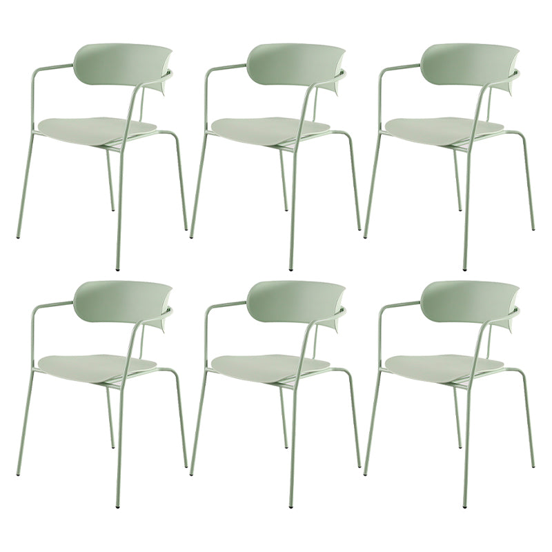 Contemporary Style Open Back Plastic Dining Arm Chair with Metal Legs for Home