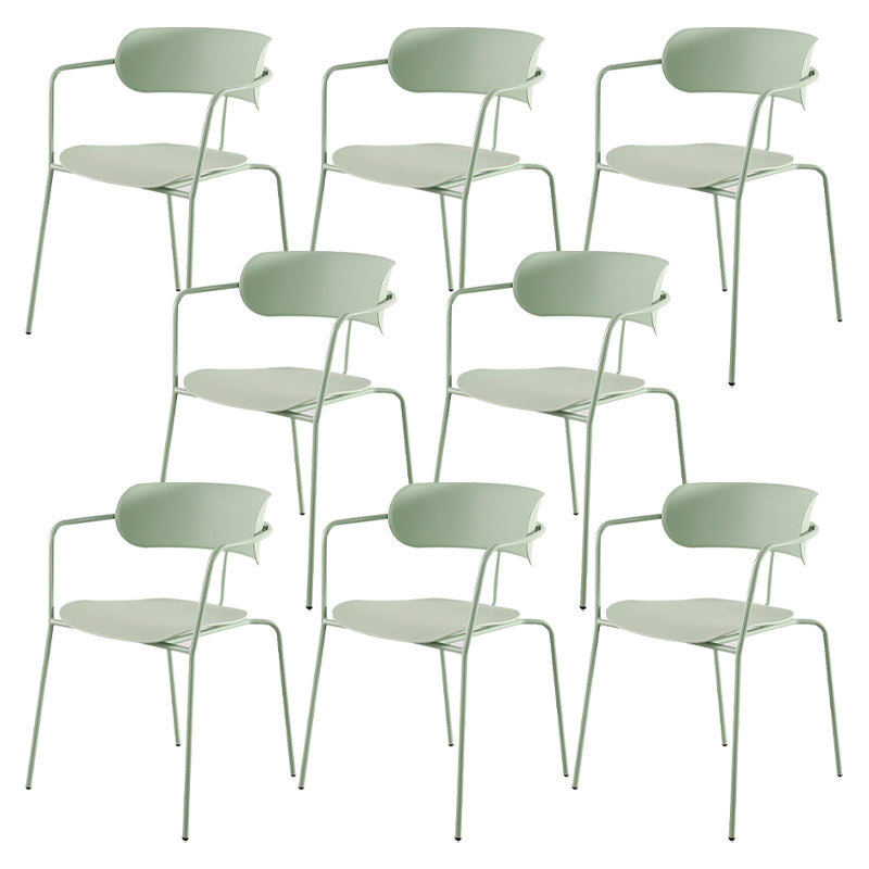 Contemporary Style Open Back Plastic Dining Arm Chair with Metal Legs for Home