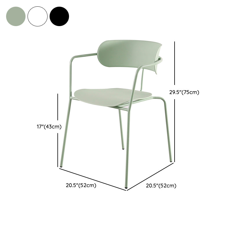 Contemporary Style Open Back Plastic Dining Arm Chair with Metal Legs for Home