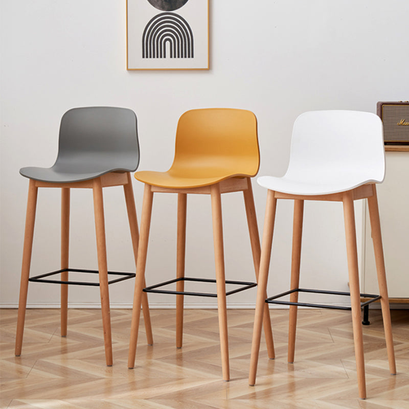 Contemporary Style Low Back Plastic Bar Stool with Wooden Leg