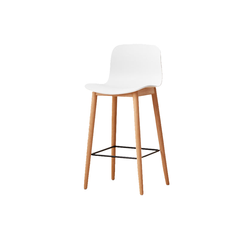 Contemporary Style Low Back Plastic Bar Stool with Wooden Leg