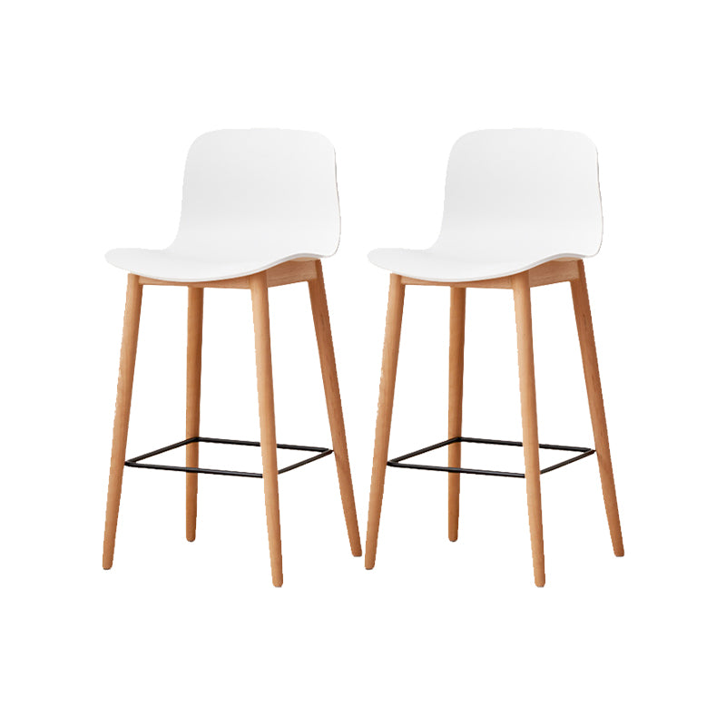 Contemporary Style Low Back Plastic Bar Stool with Wooden Leg