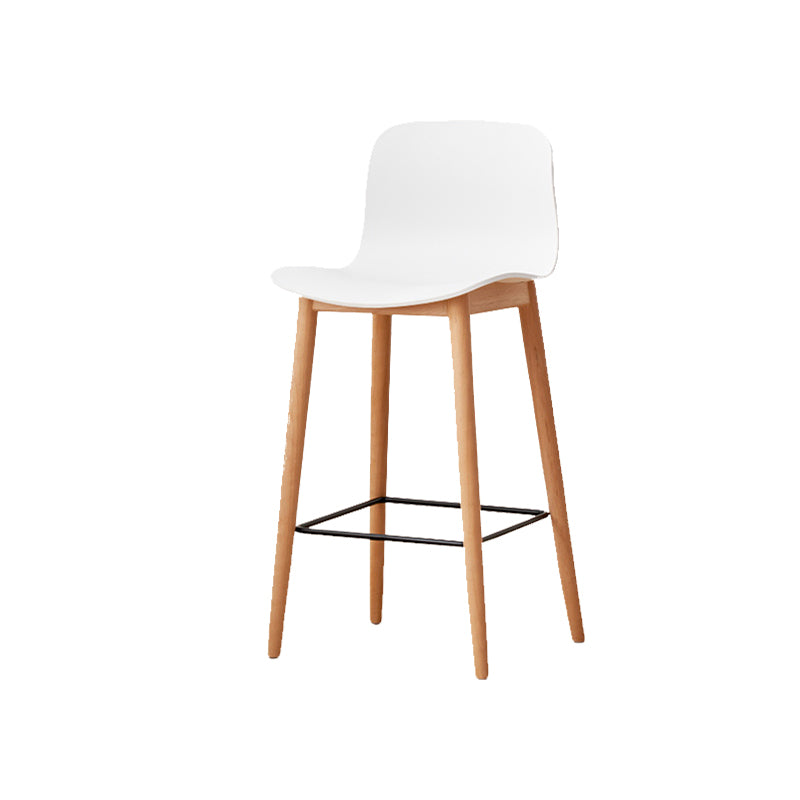Contemporary Style Low Back Plastic Bar Stool with Wooden Leg