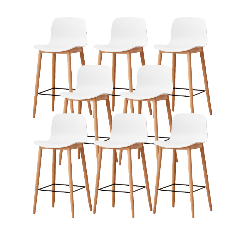 Contemporary Style Low Back Plastic Bar Stool with Wooden Leg
