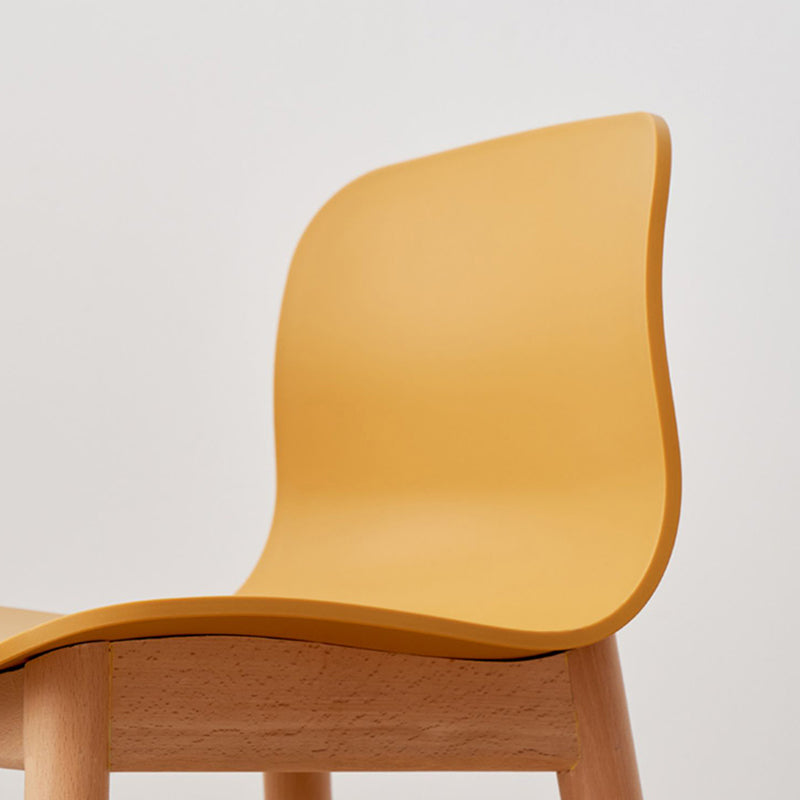 Contemporary Style Low Back Plastic Bar Stool with Wooden Leg
