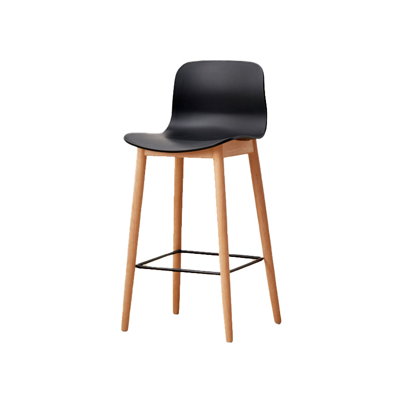 Contemporary Style Low Back Plastic Bar Stool with Wooden Leg