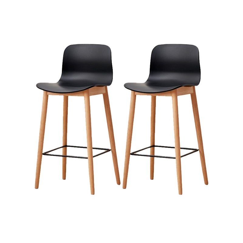 Contemporary Style Low Back Plastic Bar Stool with Wooden Leg