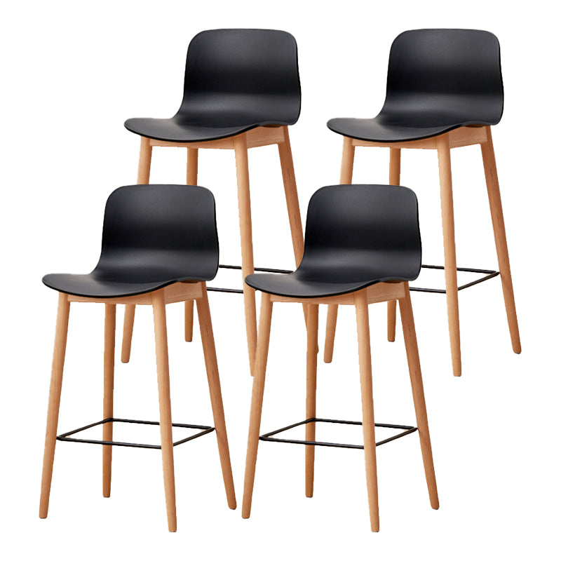 Contemporary Style Low Back Plastic Bar Stool with Wooden Leg
