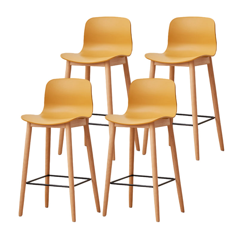 Contemporary Style Low Back Plastic Bar Stool with Wooden Leg