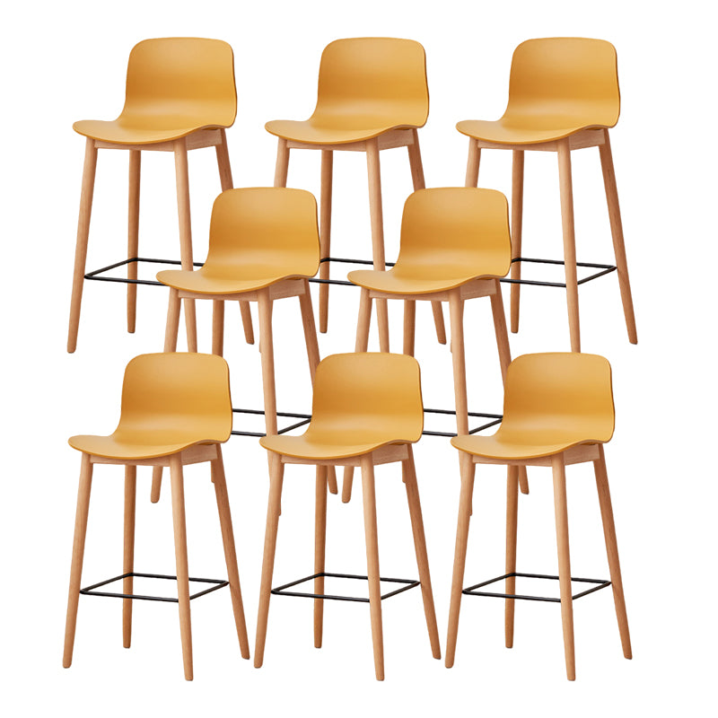 Contemporary Style Low Back Plastic Bar Stool with Wooden Leg