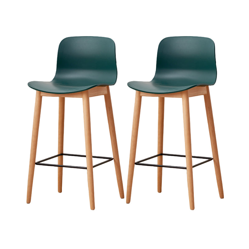 Contemporary Style Low Back Plastic Bar Stool with Wooden Leg
