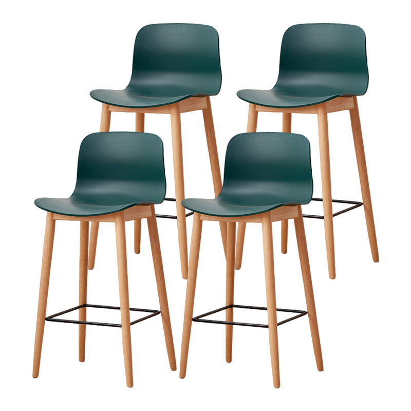 Contemporary Style Low Back Plastic Bar Stool with Wooden Leg