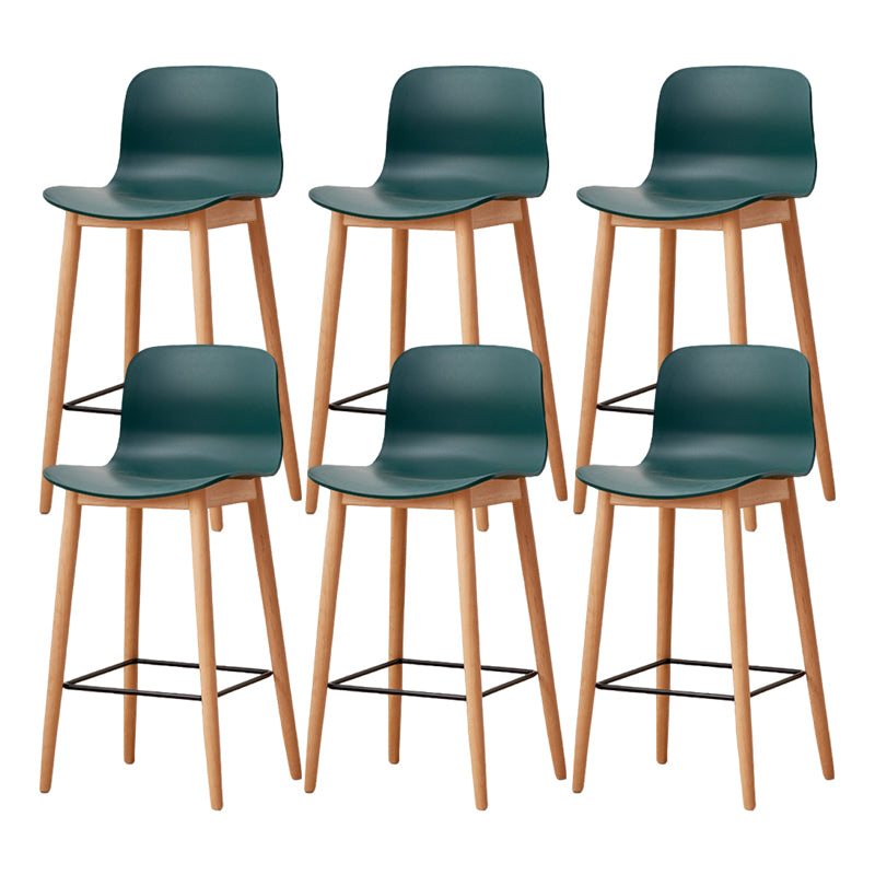 Contemporary Style Low Back Plastic Bar Stool with Wooden Leg