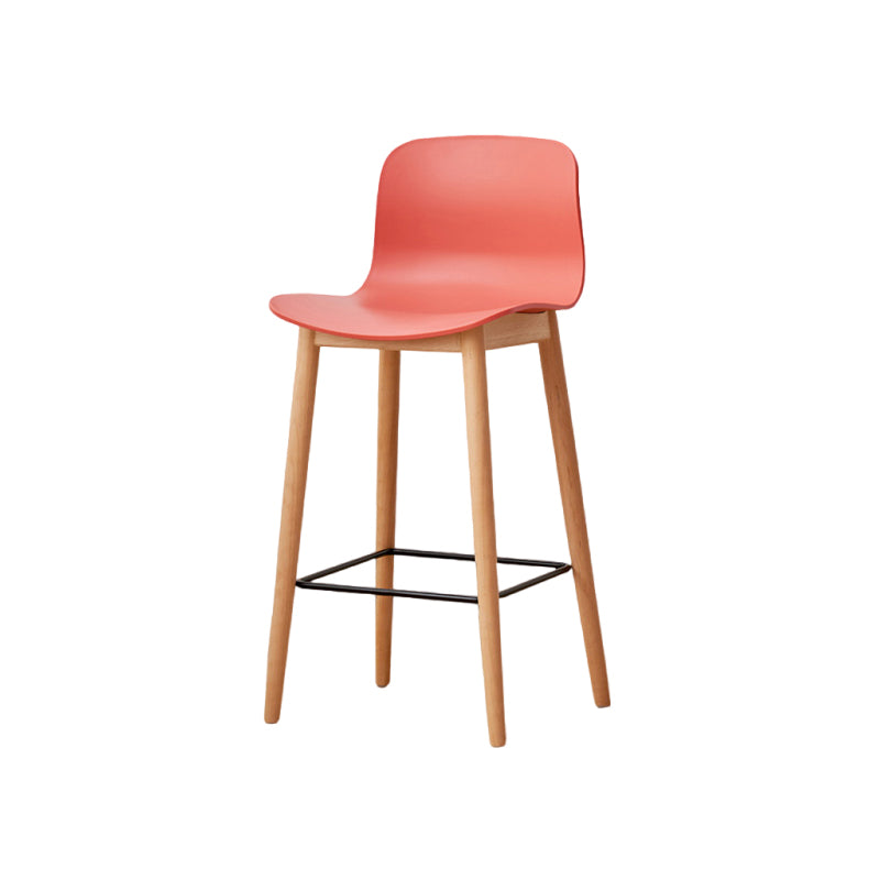 Contemporary Style Low Back Plastic Bar Stool with Wooden Leg