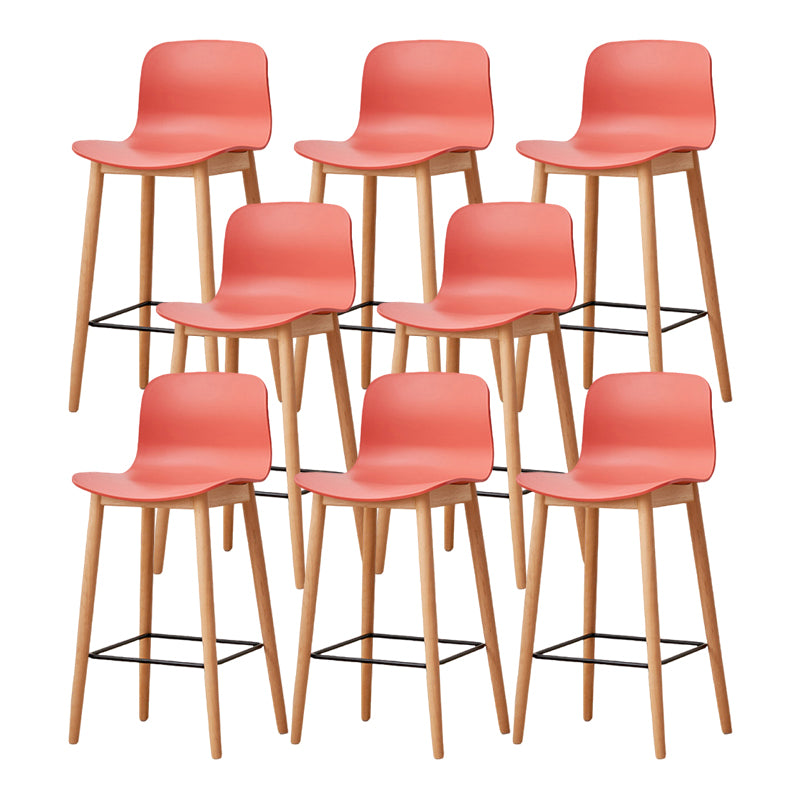 Contemporary Style Low Back Plastic Bar Stool with Wooden Leg