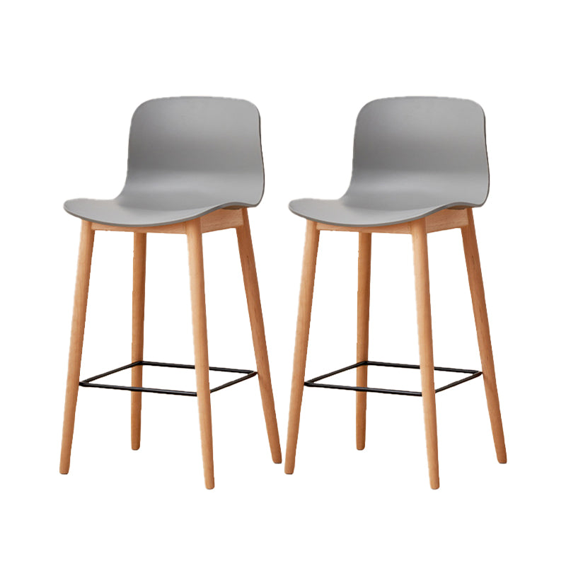 Contemporary Style Low Back Plastic Bar Stool with Wooden Leg