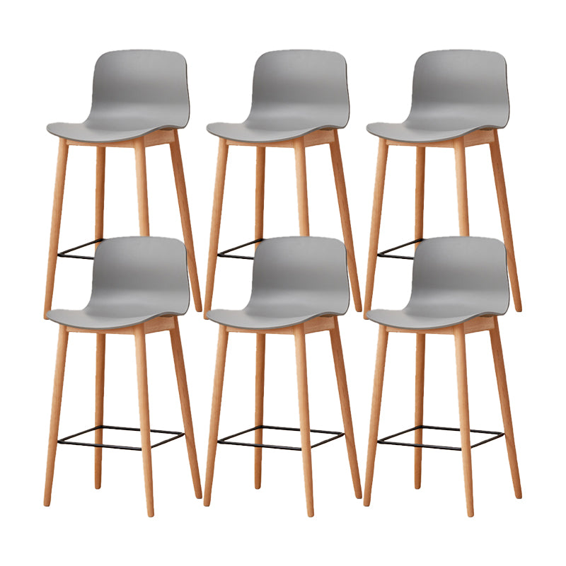 Contemporary Style Low Back Plastic Bar Stool with Wooden Leg