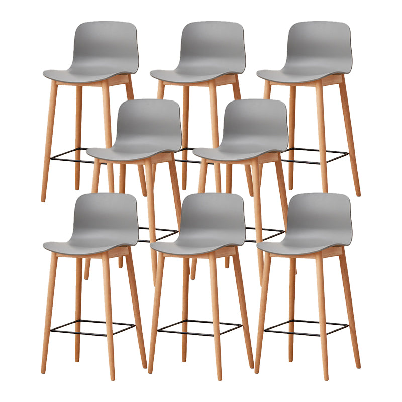 Contemporary Style Low Back Plastic Bar Stool with Wooden Leg