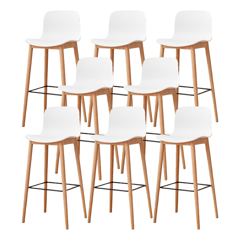 Contemporary Style Low Back Plastic Bar Stool with Wooden Leg