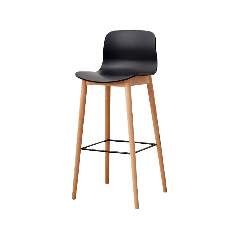 Contemporary Style Low Back Plastic Bar Stool with Wooden Leg