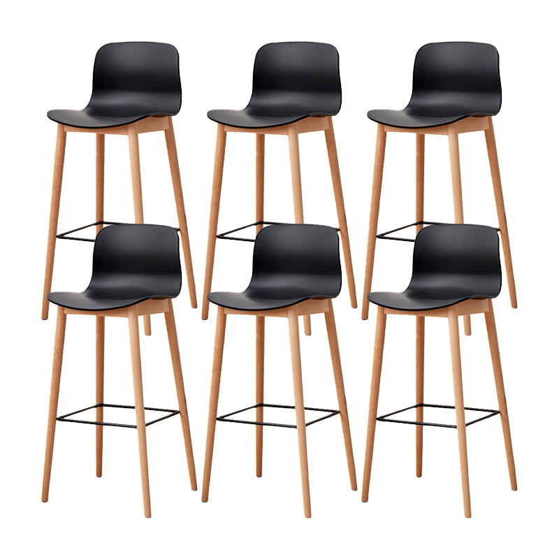 Contemporary Style Low Back Plastic Bar Stool with Wooden Leg